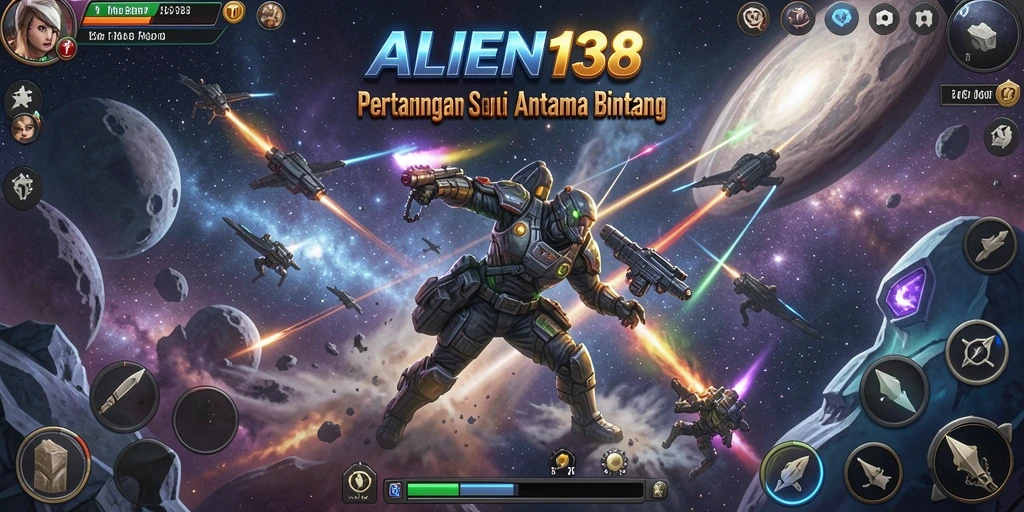Screenshot menunjukkan aksi menegangkan dalam game ALIEN138 dengan tembak-menembak cepat.