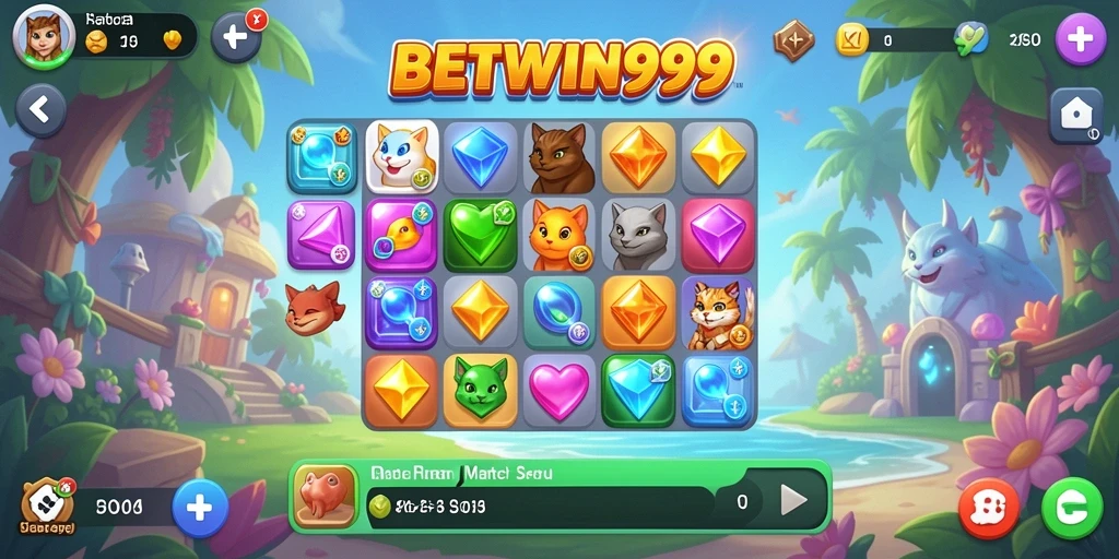 Tangkapan layar utama BETWIN999 menampilkan gameplay seru Match-3.