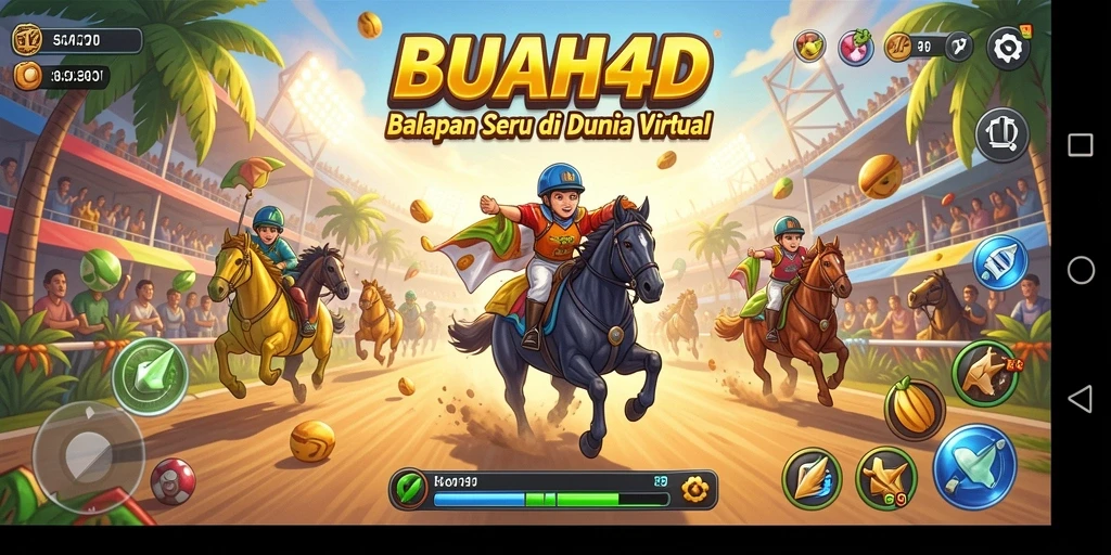 Screenshot gameplay BUAH4D menampilkan balapan seru penuh aksi.