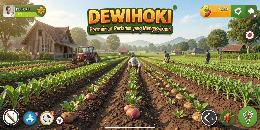 Tampilan menarik dari gameplay pertanian di DEWIHOKI.
