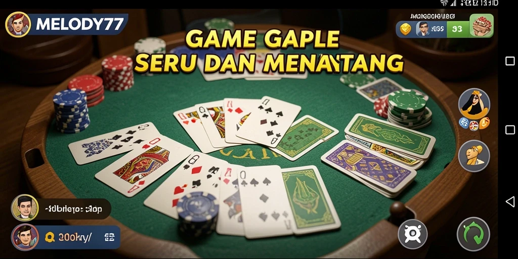 Tampilan gameplay MELODY77 dengan suasana Gaple yang seru.