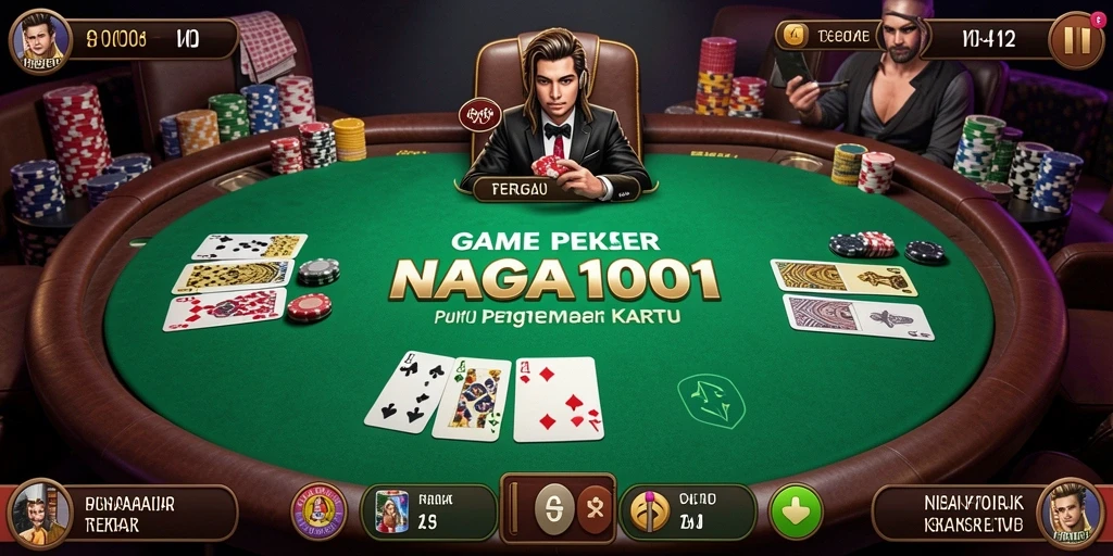 Tangkapan layar gameplay NAGA1001 yang menunjukkan aksi poker yang menegangkan.