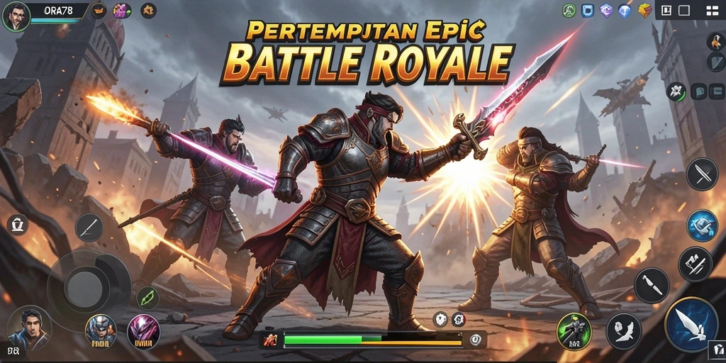 Screenshot gameplay ORA78 menampilkan aksi Battle Royale yang intens.