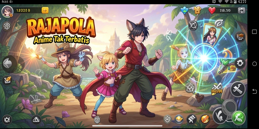 Screenshot gameplay RAJAPOLA menunjukkan aksi seru dan karakter menawan.