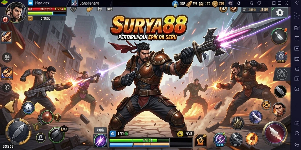 Screenshot utama SURYA88 menampilkan aksi pertarungan yang mendebarkan.