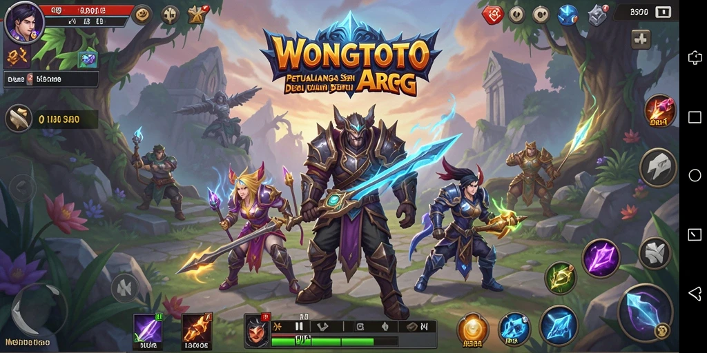Screenshot utama gameplay WONGTOTO menunjukkan petualangan epic dalam dunia fantasi.